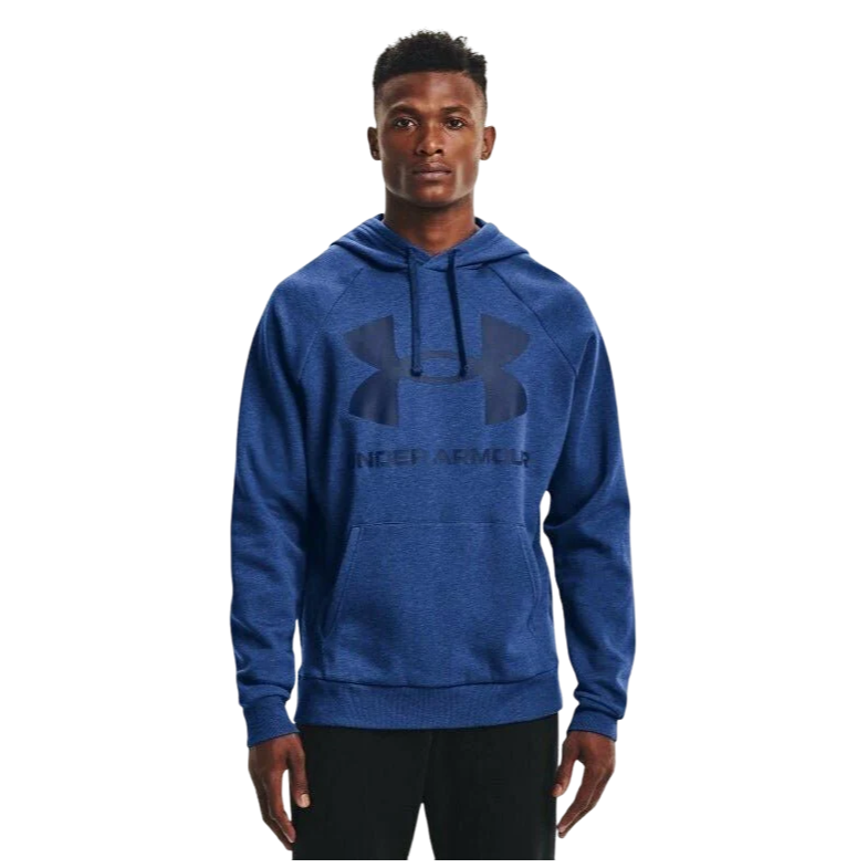 Mens Under Armour Ua Rival Fleece Big Logo Hoodie Sweatshirt Blue / Heather