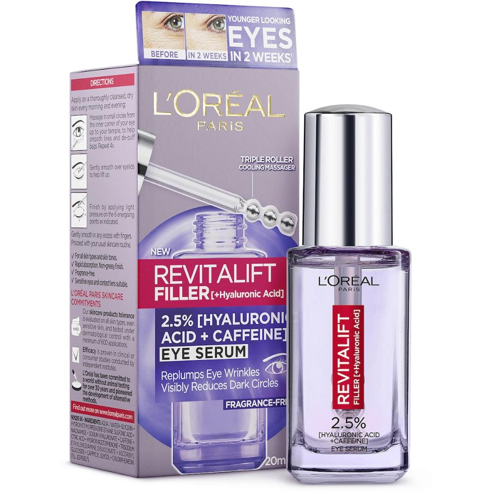 2 x L'oreal Paris Revitalift Filler Fragrance Free Eye Serum 20ml