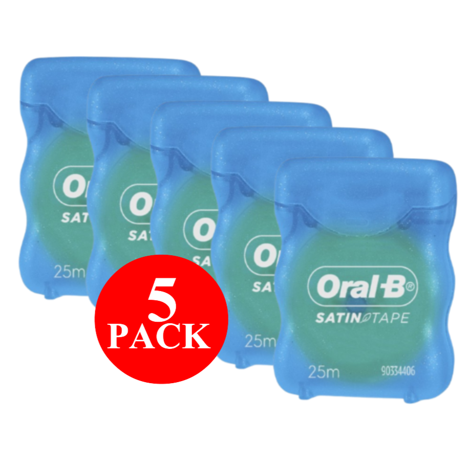 5 x Oral-B Satin Tape Clean Dental Floss Mint 25m Each