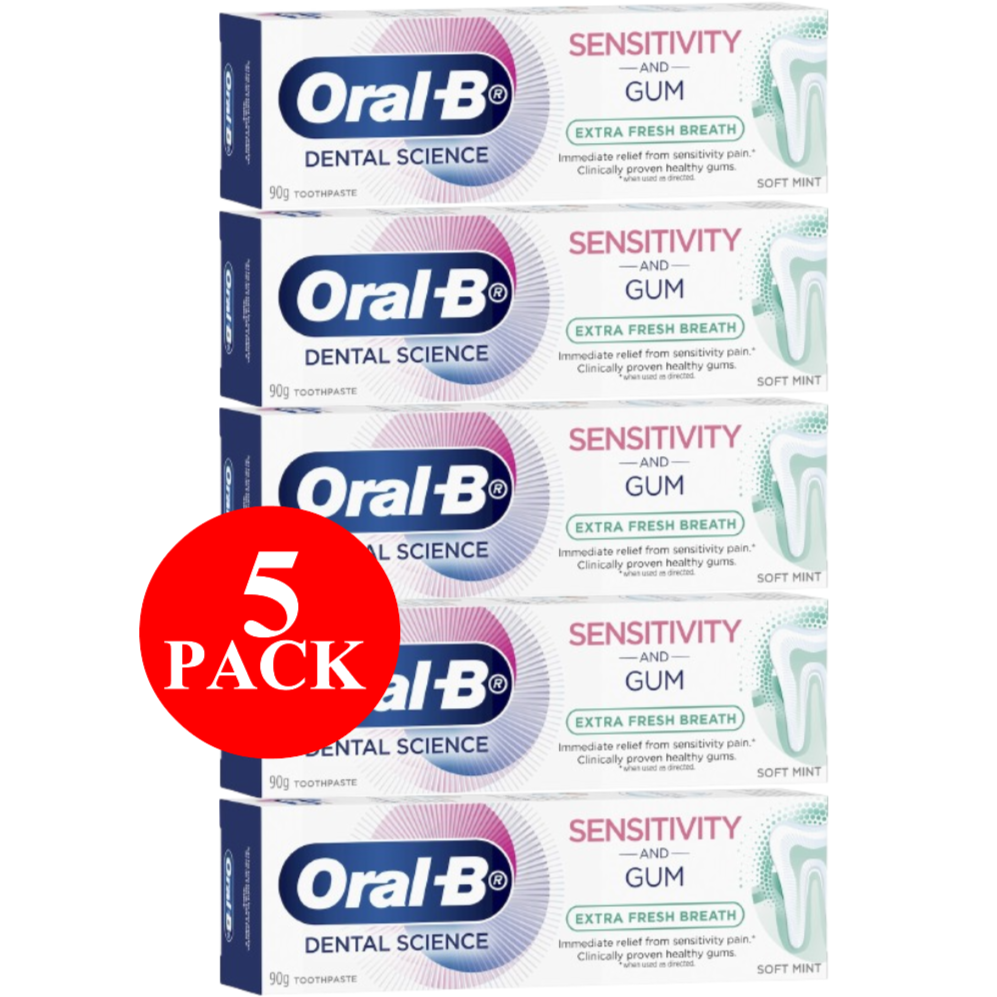 5 x Oral-B Sensitivity & Gum Extra Fresh Breath Soft Mint Toothpaste 90g