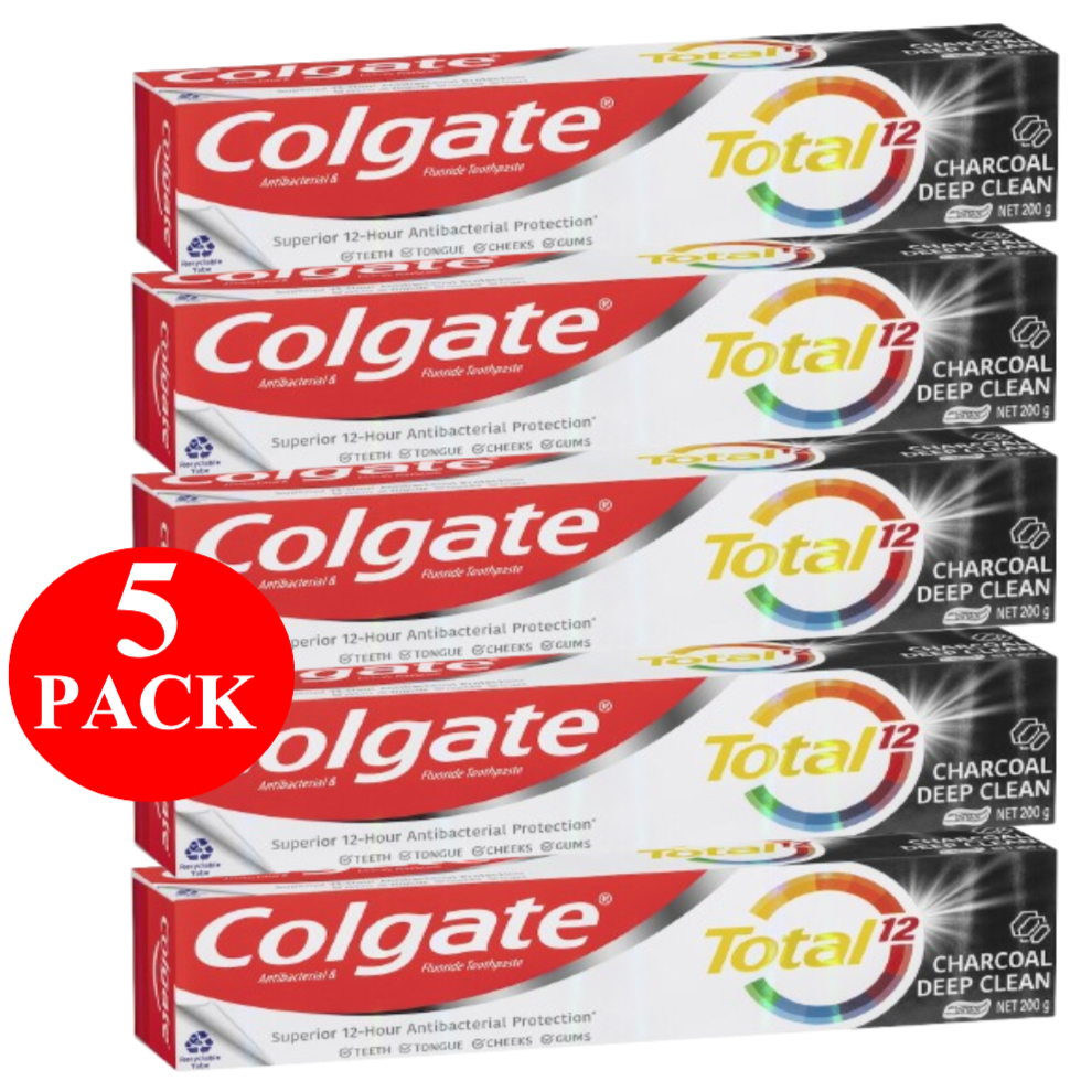 5 x Colgate Antibacterial Toothpaste Total Charcoal Deep Clean 200g