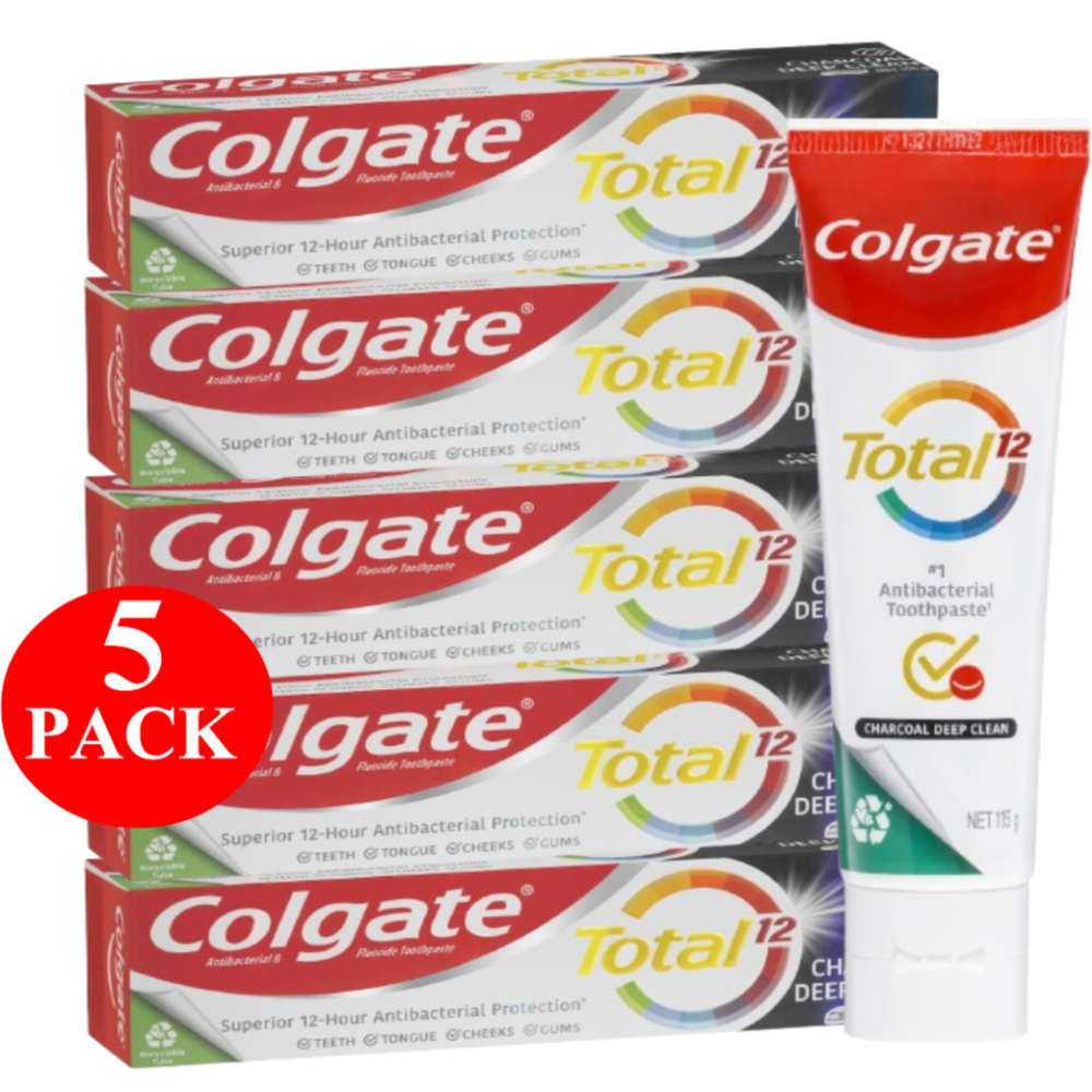 5 x Colgate Antibacterial Toothpaste Total Charcoal Deep Clean 115g