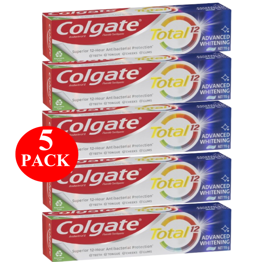 5 x Colgate Antibacterial Toothpaste Total Advanced Whitening 115g