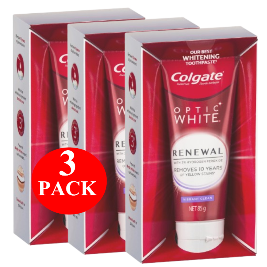 3 x Colgate Teeth Whitening Toothpaste Optic White Renewal Vibrant 85g