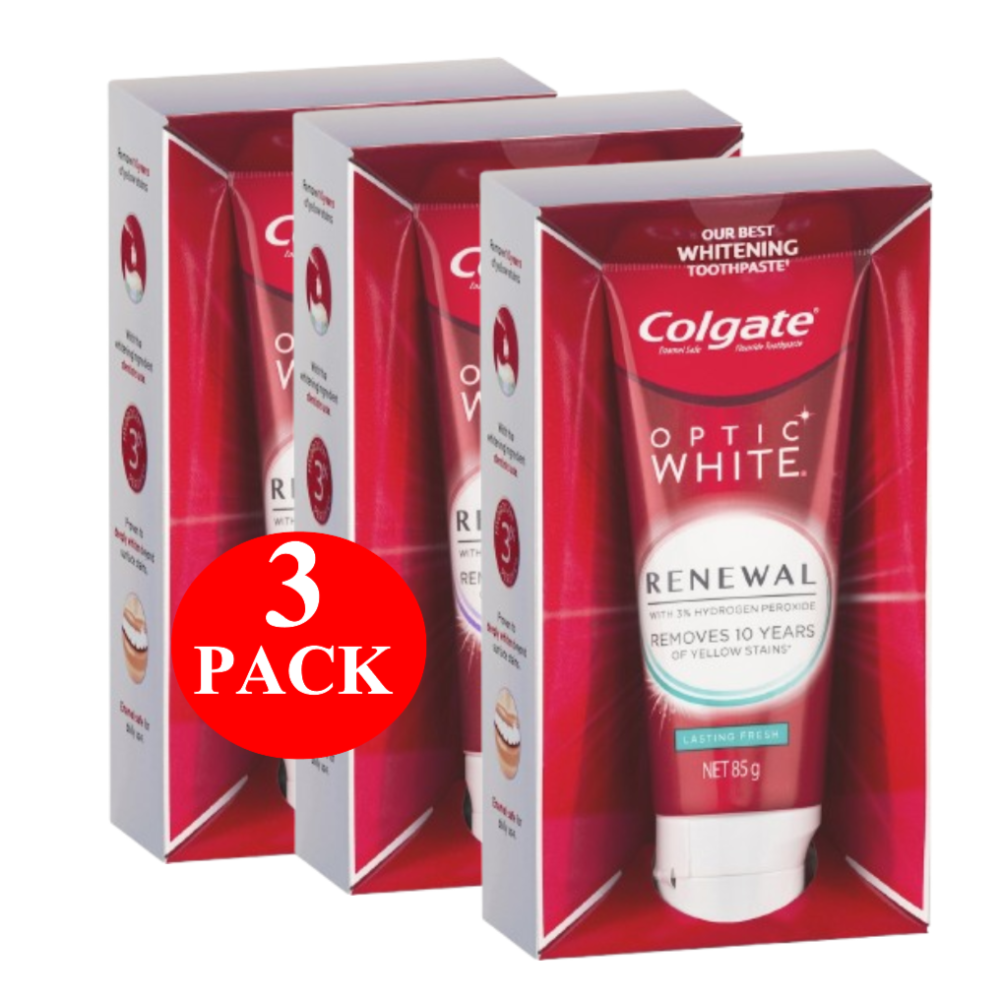 3 x Colgate Teeth Whitening Toothpaste Optic White Renewal Lasting 85g