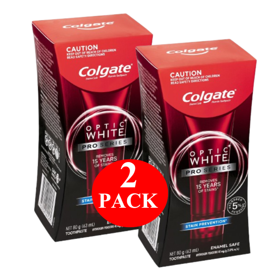 2 x Colgate Teeth Whitening Toothpaste Optic White Pro Series Teeth 80g