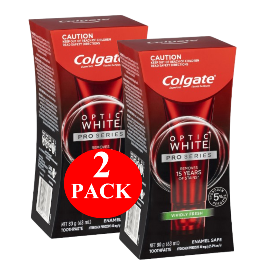 2 x Colgate Teeth Whitening Toothpaste Optic White Pro Series Vividly 80g