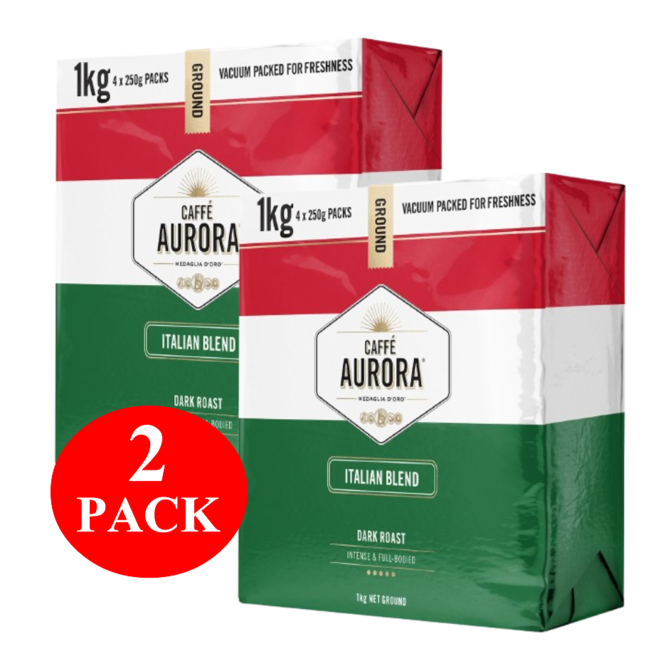 2 x Caffe Aurora Ground Coffee Italian Blend 1kg