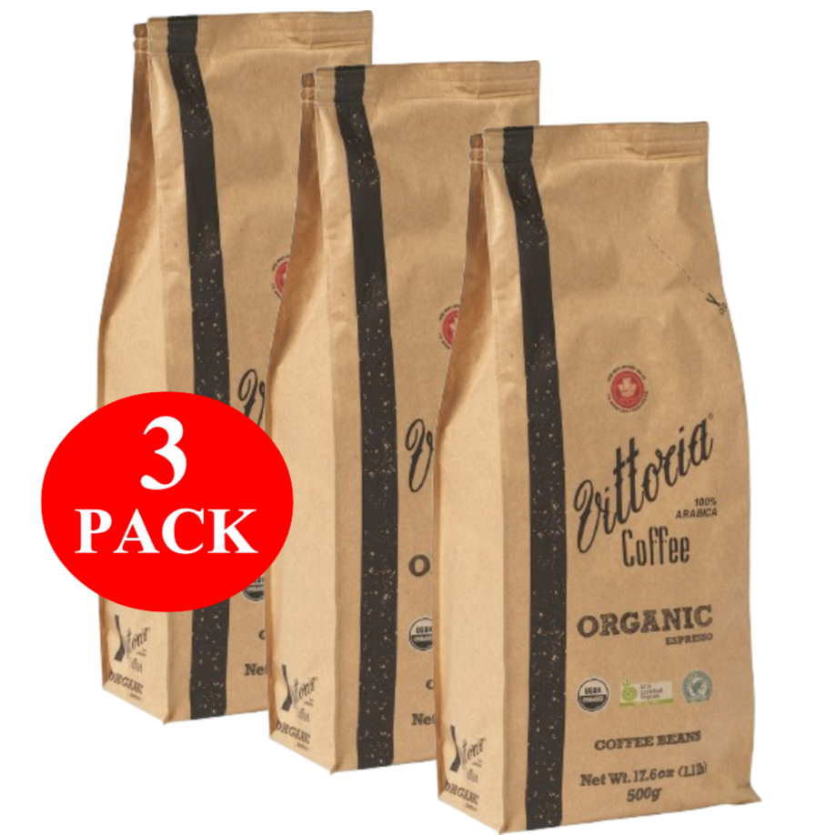 3 x Vittoria Organic Coffee Beans 500g