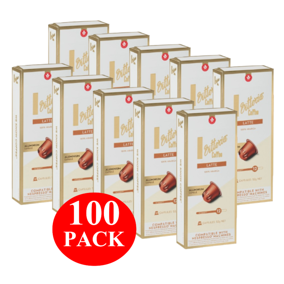 Vittoria Latte Nespresso Compatible Coffee Capsules 100 Pack