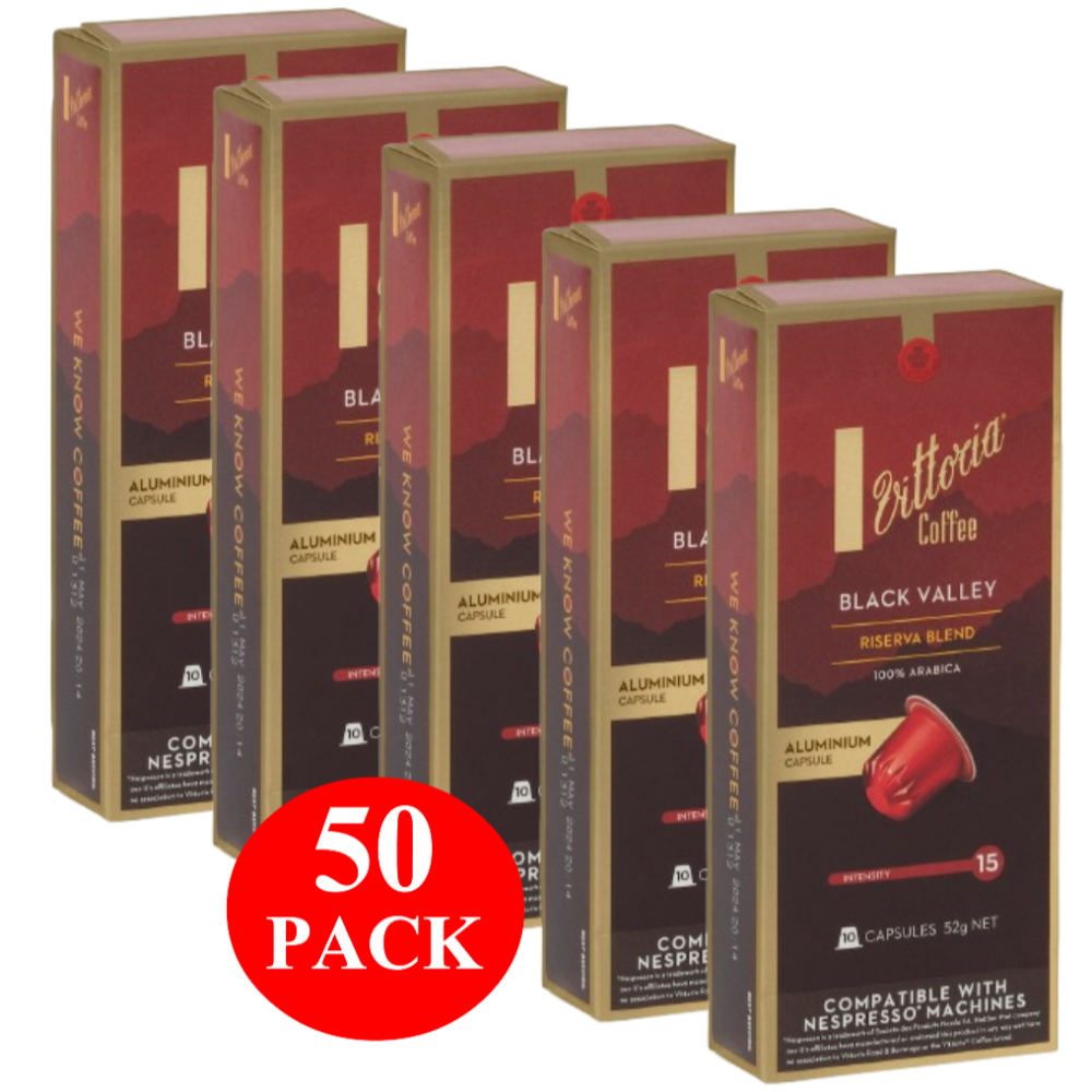 Vittoria Black Valley Nespresso Compatible Coffee Capsules 50 Pack