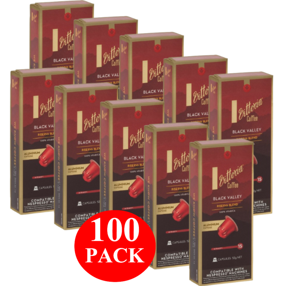 Vittoria Black Valley Nespresso Compatible Coffee Capsules 100 Pack