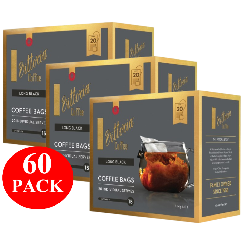 Vittoria Coffee Bags Long Black 60 Pack