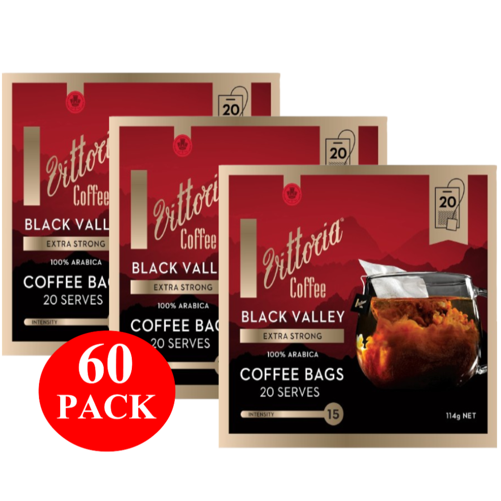 Vittoria Black Valley Coffee Bags Extra Strong 60 Pack