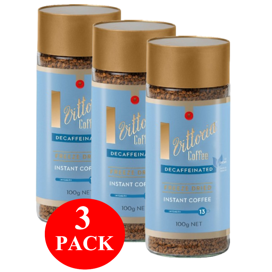 3 x Vittoria Freeze Dried Decaffeinated Instant Coffee 100g