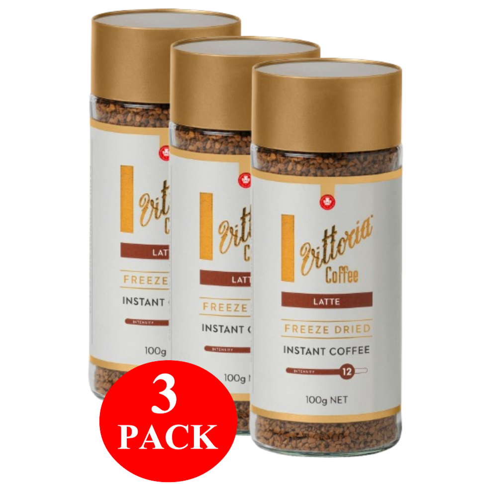 3 x Vittoria Freeze Dried Instant Coffee Latte 100g