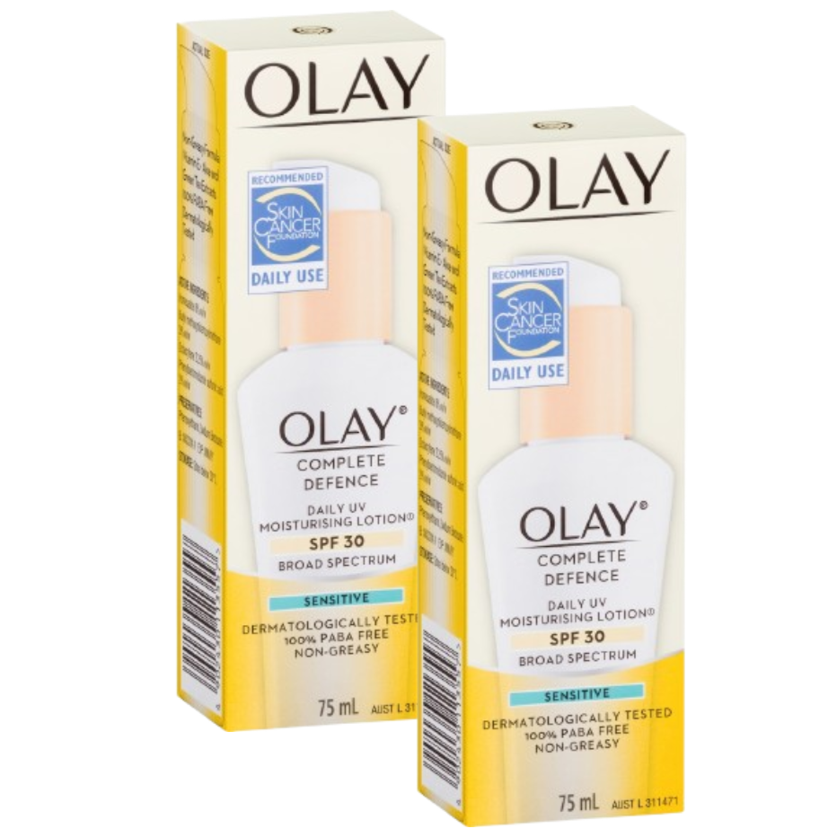 2 x Olay Moisturising Lotion Complete Defence Sensitive Spf30 75ml