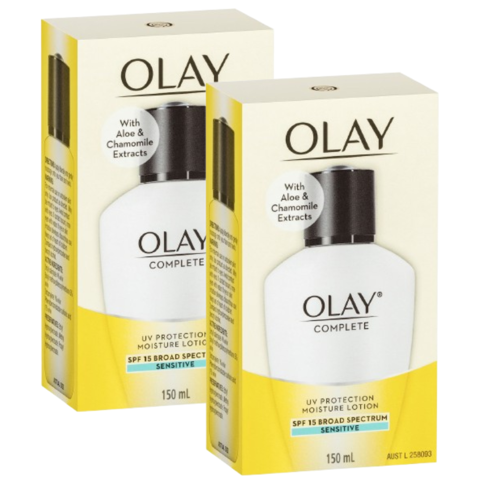 2 x Olay Complete Moisturiser Lotion Uv Protection Sensitive Spf15 150ml