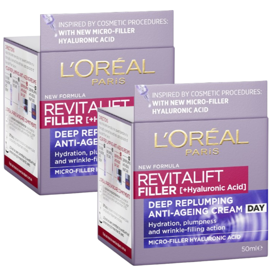 2 x L'oreal Paris Revitalift Filler Day Cream 50ml