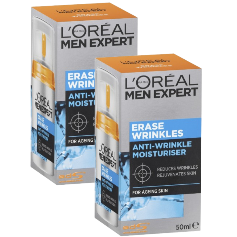 2 x L'oreal Paris Men Expert Erase Wrinkle Moisturiser 50ml