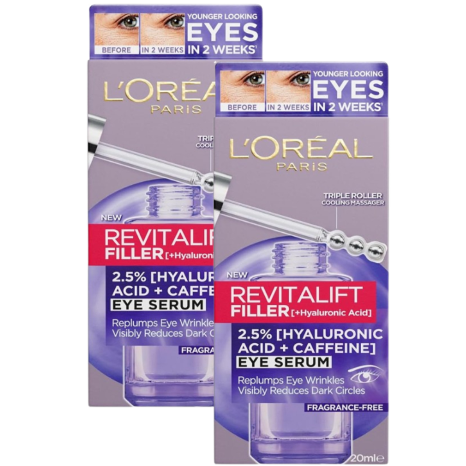 2 x L'oreal Paris Revitalift Filler Fragrance Free Eye Serum 20ml