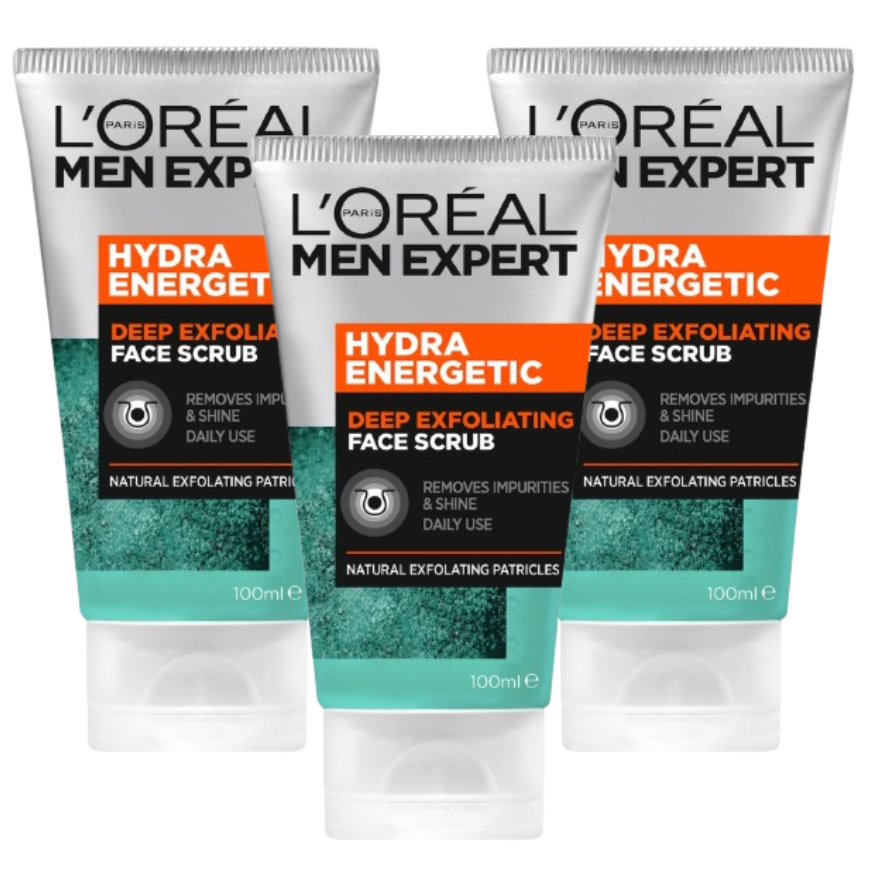 3 x L'oreal Men Expert Hydra Energetic Deep Exfoliating Face Scrub 100ml