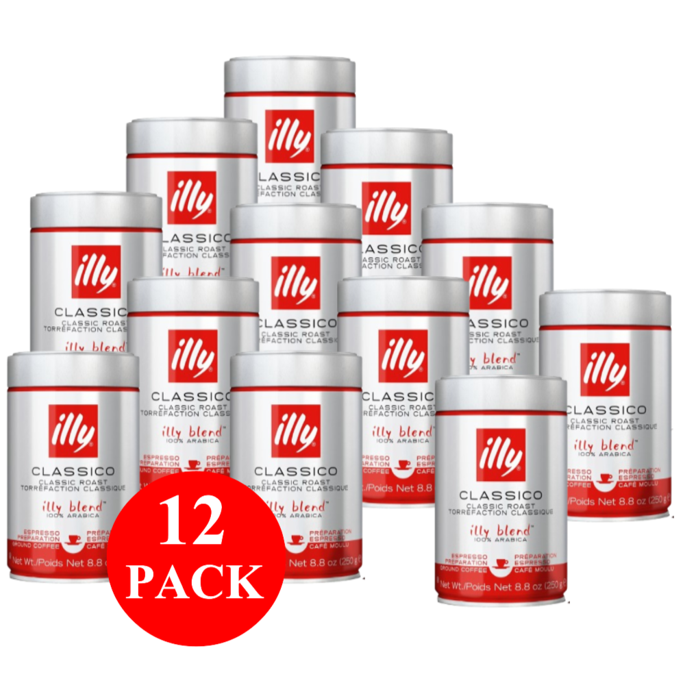 12 x illy Classico Espresso Ground Coffee 250g