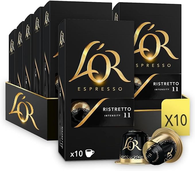 L'OR Espresso Coffee Ristretto Coffee - Intensity 11 - 100 Aluminium Capsules Compatible with Nespresso Machines (10x10 Pods Pack)