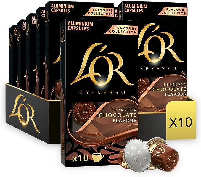 L'OR Espresso Chocolate Coffee - 100 Aluminium Capsules Compatible with Nespresso Machines (10x10 Pods Pack)