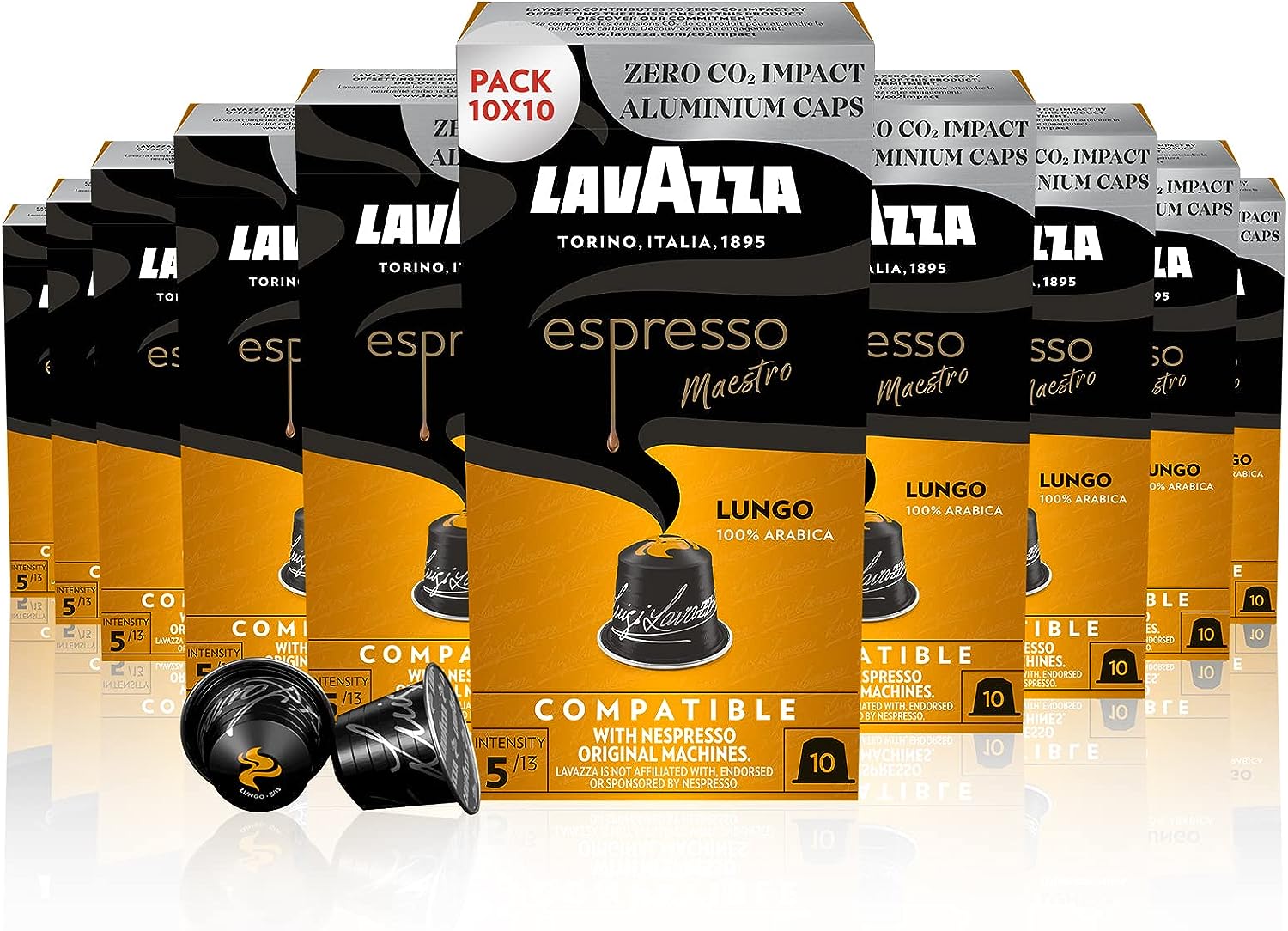 Lavazza Espresso Maestro Lungo Capsules - Compatible with Nespresso Machines - 100 Pods