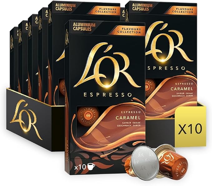 L'OR Espresso Caramel Coffee - 100 Aluminium Capsules Compatible with Nespresso Machines (10x10 Pods Pack)