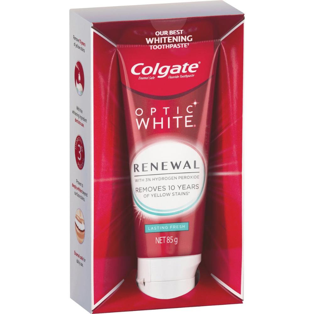 3 x Colgate Teeth Whitening Toothpaste Optic White Renewal Lasting 85g