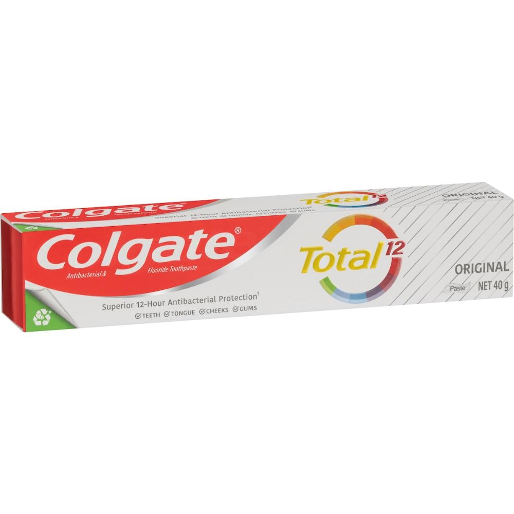 12 x Colgate Travel Toothpaste Total Antibacterial Original 40g