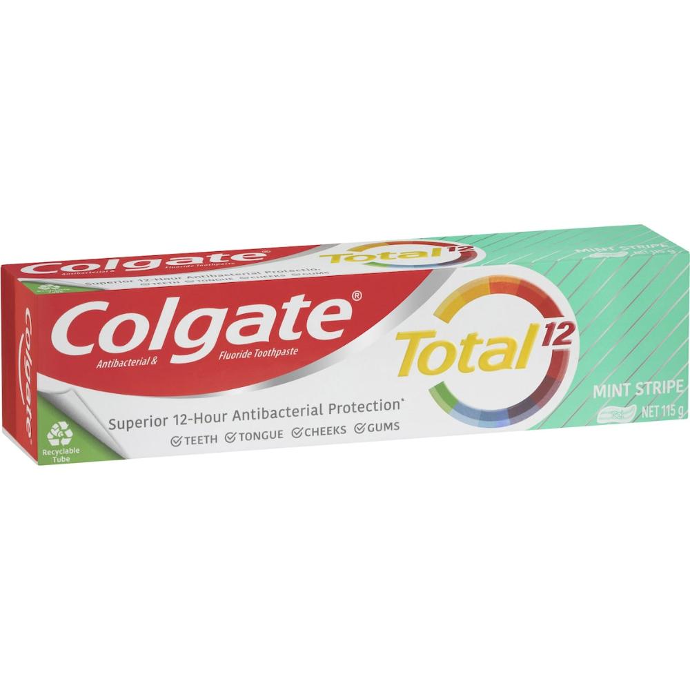 5 x Colgate Antibacterial Toothpaste Total Mint Stripe Gel 115g