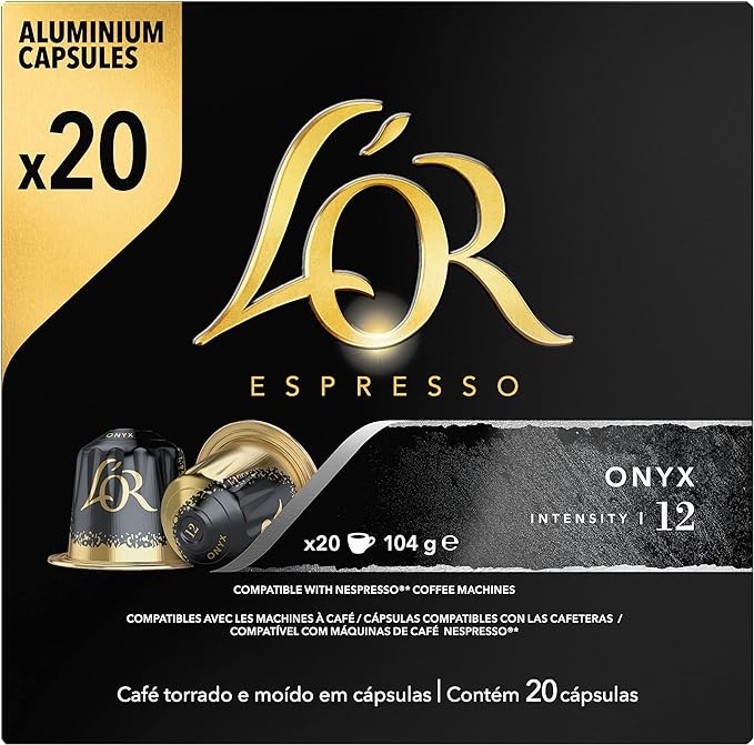 L'OR Espresso Coffee Onyx - Intensity 12 - 200 Aluminium Capsules Compatible with Nespresso Machines (10x20 Pods Pack)