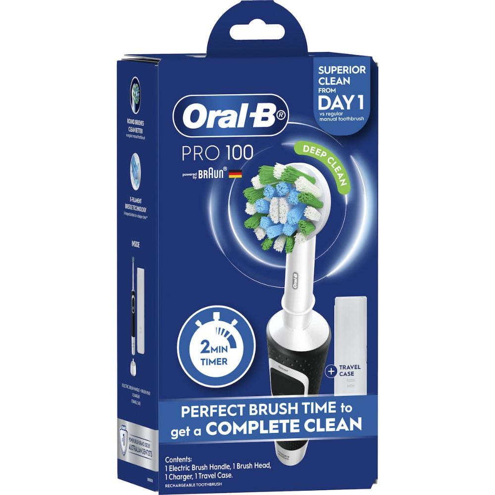 Oral-B Pro 100 Black Cross Action Electric Toothbrush W/ Charger Each