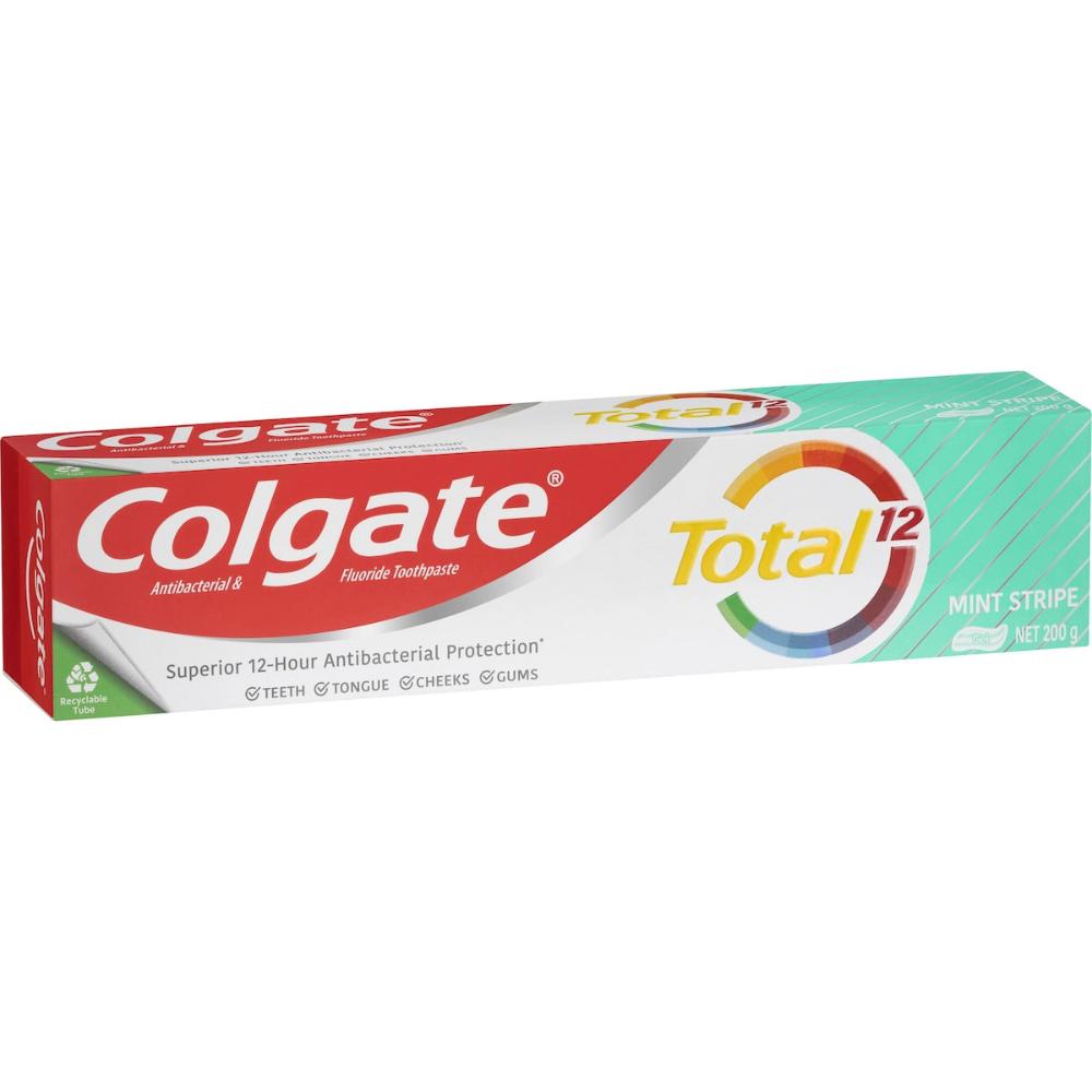 5 x Colgate Antibacterial Toothpaste Total Mint Stripe Gel 200g