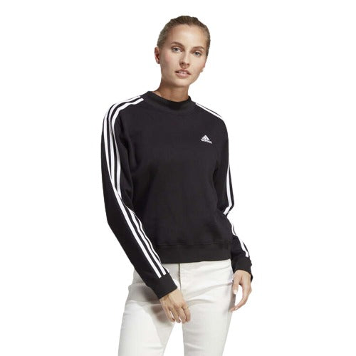 adidas Womens 3-Stripes High Neck Fleece Sweatshirt - Black