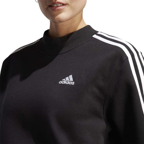 adidas Womens 3-Stripes High Neck Fleece Sweatshirt - Black