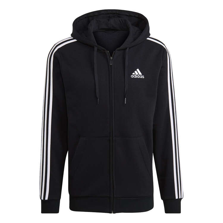 adidas Mens 3 Stripes Full Zip Hoodie - Black