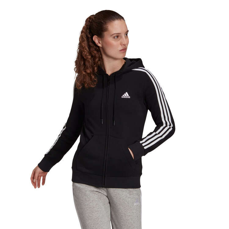 adidas Womens Essentials Fleece 3-Stripes Hoodie - Black