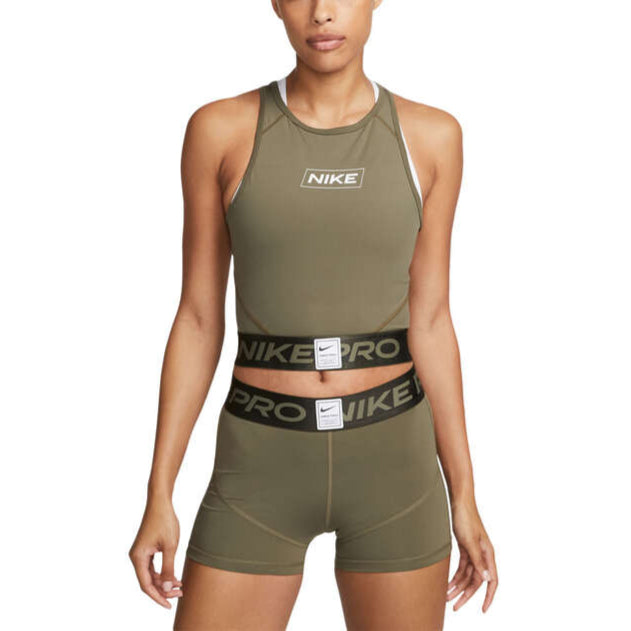 Nike Pro Womens Graphic Crop Tank - Olive