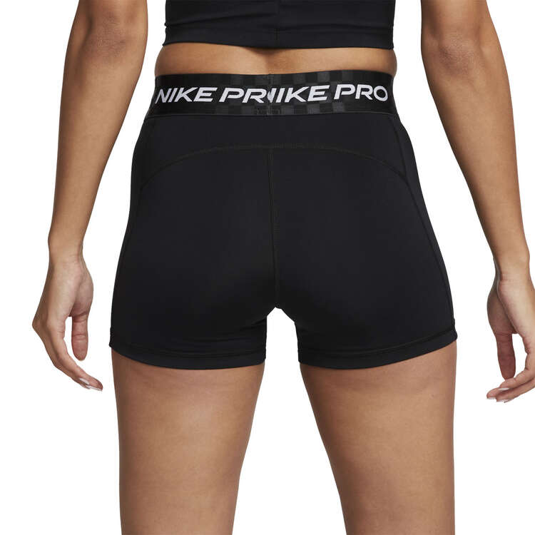 Nike Pro Womens Dri-FIT 3 Inch Mid-Rise Graphic Shorts - Black/White