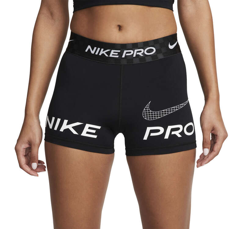 Nike Pro Womens Dri-FIT 3 Inch Mid-Rise Graphic Shorts - Black/White