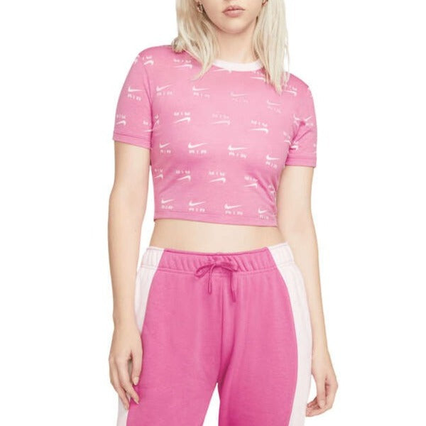 Nike Air Womens Slim Fit Printed Cropped Tee - Pink / White