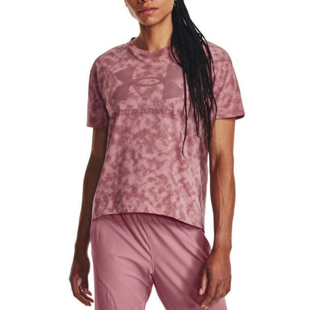 Under Armour Womens Soft UA Sportstyle Logo AOP Heavyweight Tee - Pink