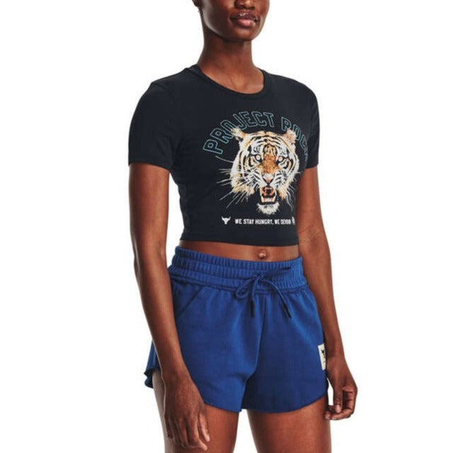 Under Armour Womens Super-Soft Project Rock Crop Tee - Black