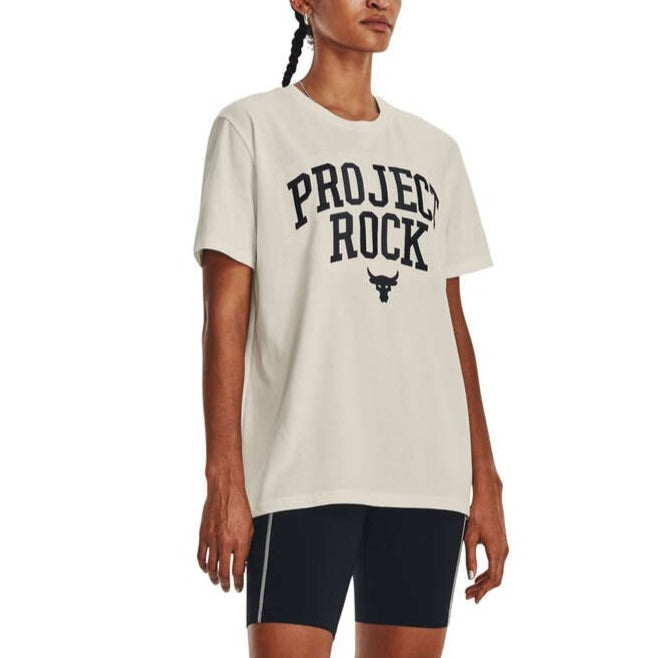 Under Armour Womens Soft Project Rock Heavyweight Campus Tee - White / Black