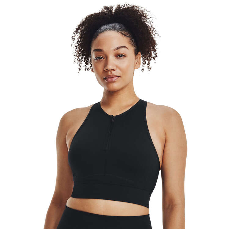 Under Armour Womens Racerback UA Meridian Zip Crop Sports Bra - Black