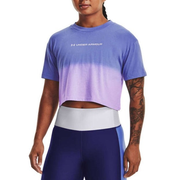 Under Armour Womens Cotton Blend UA Branded Dip Dye Crop Tee - Blue